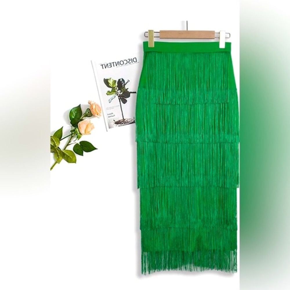 High waist plus size fringe skirt